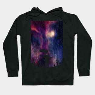 Astronaut with umbrella on distant world in interstellar rain Hoodie